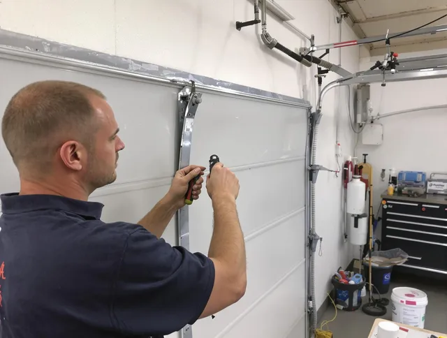 Before and after garage door dent repair by Raynham Garage Door Repair in Raynham