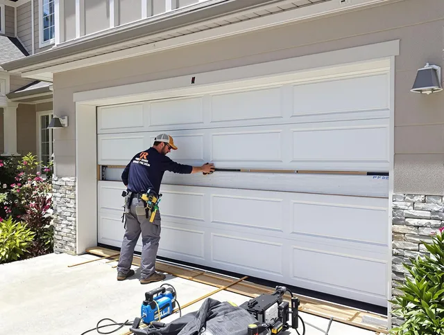Raynham Garage Door Repair team performing complete garage door replacement at Raynham residence