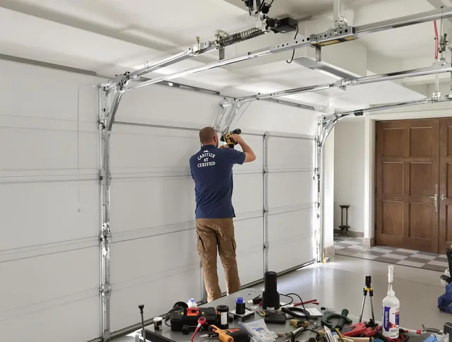 Raynham Garage Door Repair certified technician performing precision garage door repair in Raynham