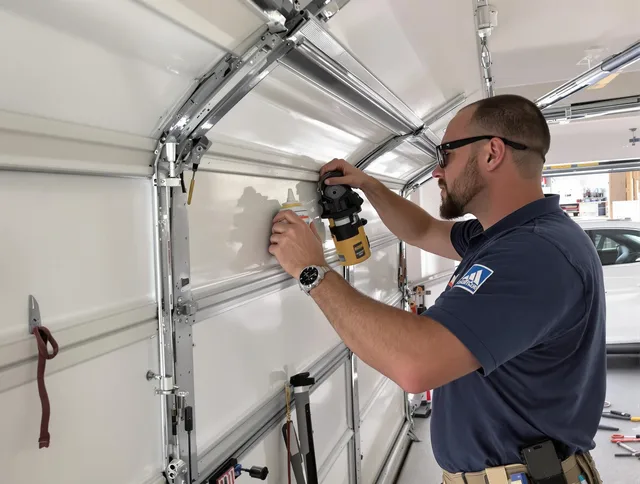 Raynham Garage Door Repair technician quieting a noisy garage door in Raynham