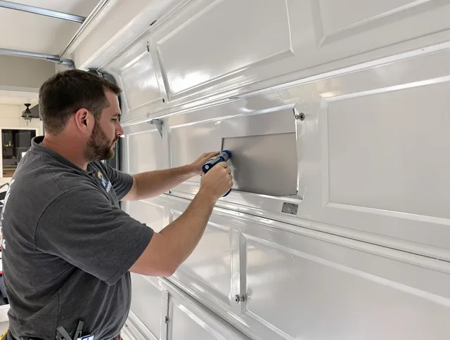 Garage door panel repair by Raynham Garage Door Repair in Raynham