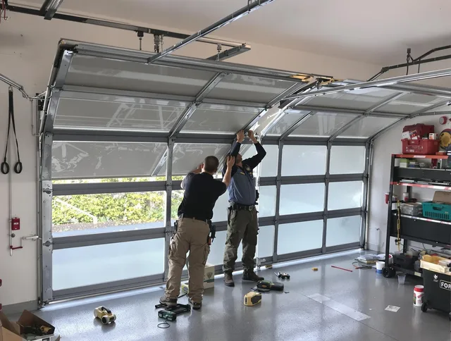 Raynham Garage Door Repair expert performing precise panel replacement on Raynham garage door